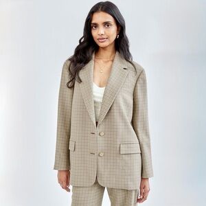 Wilfred Aritzia Sophia Plaid Blazer XS Oversized Tailored Neutral